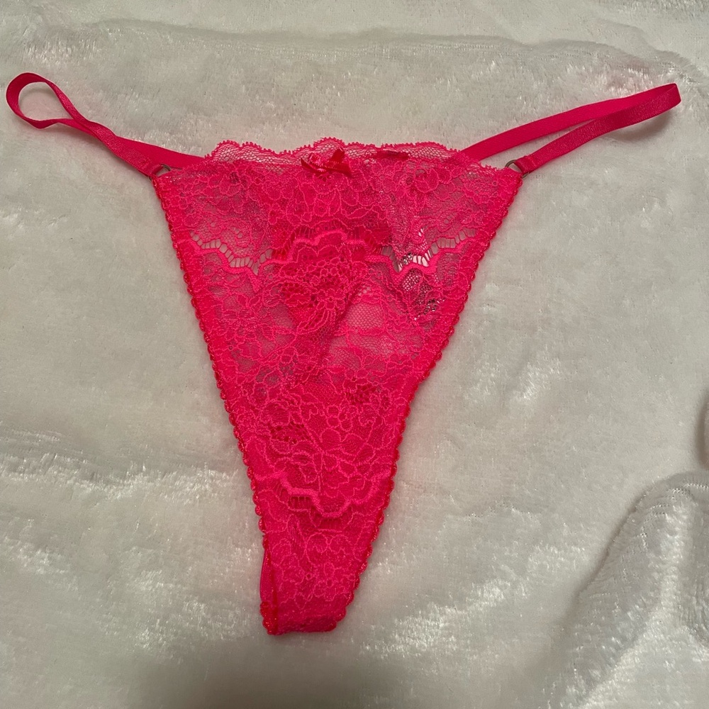 Vintage Victoria’s Secret Lace Thong V-String Thong Panties - Hot Neon Pink